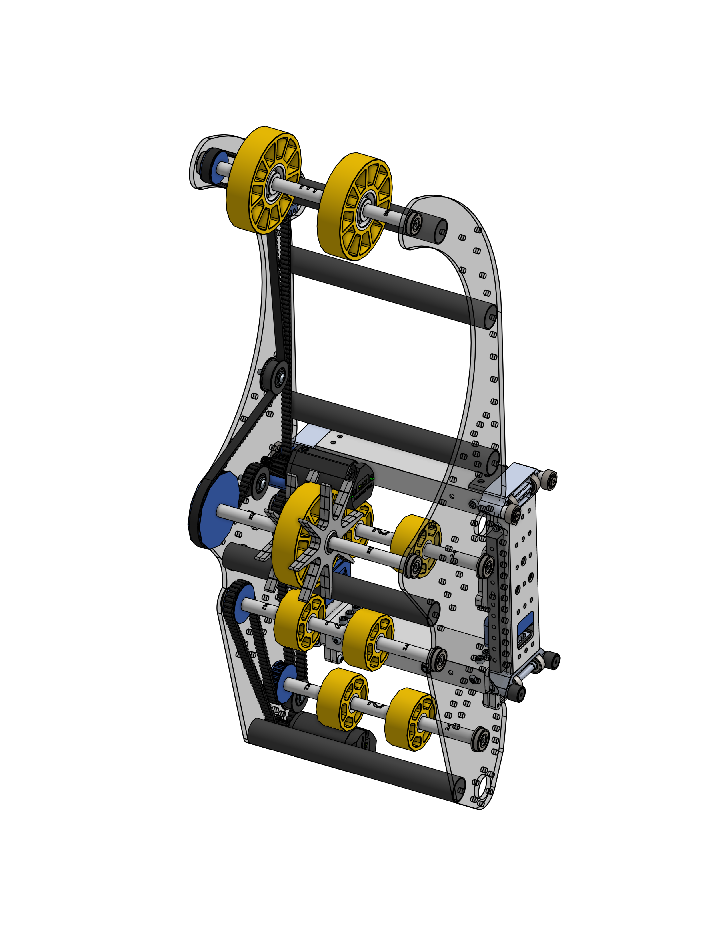 Version 2 end effector assembly render with updated roller geometry.
