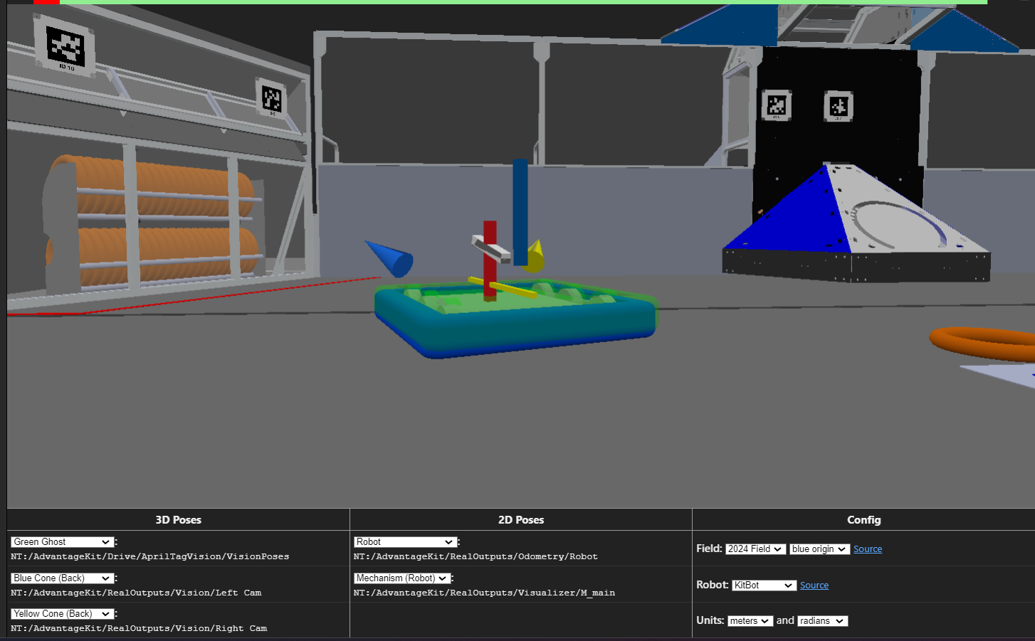 2024 robot in AdvantageScope 3D field simulation.