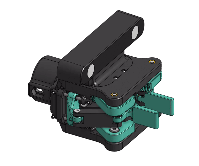 CAD motion study of the linkage-driven jaw actuation.