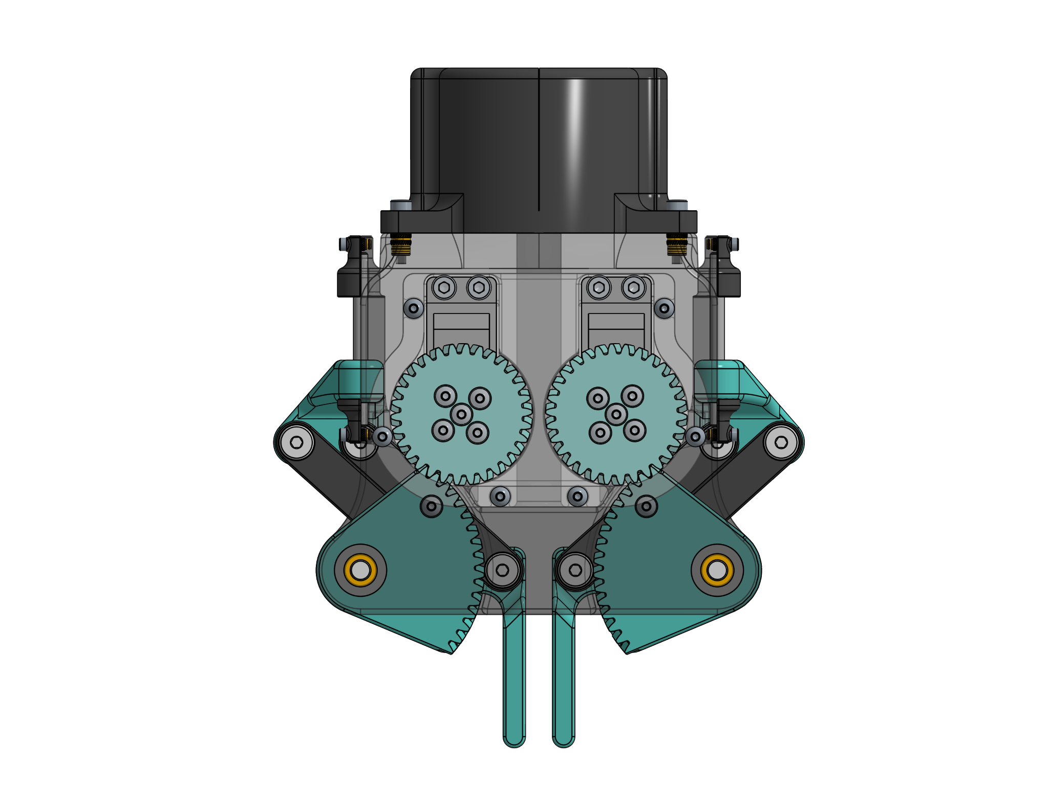 Top view of dual-gear drive layout and packaging within a 6" footprint.