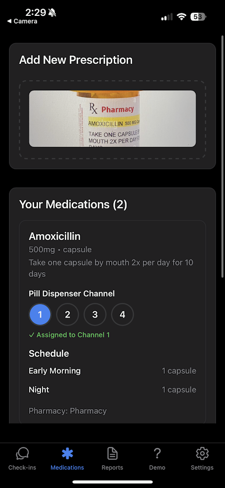Mobile app UI for prescription ingestion and channel assignment.