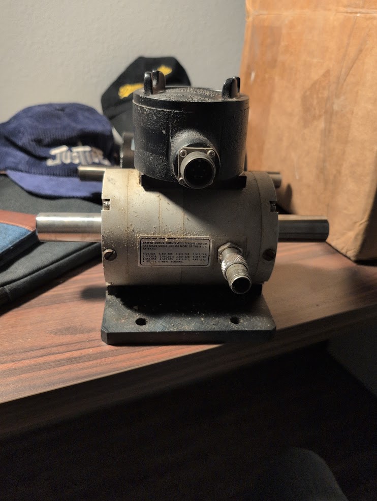 The second inline rotary torque transducer on its mounting base.