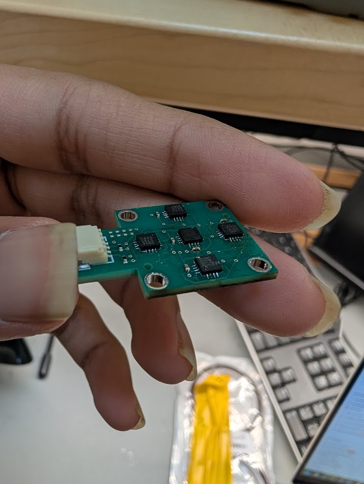 Prototype tactile-sensing hardware for the gripper fingers.